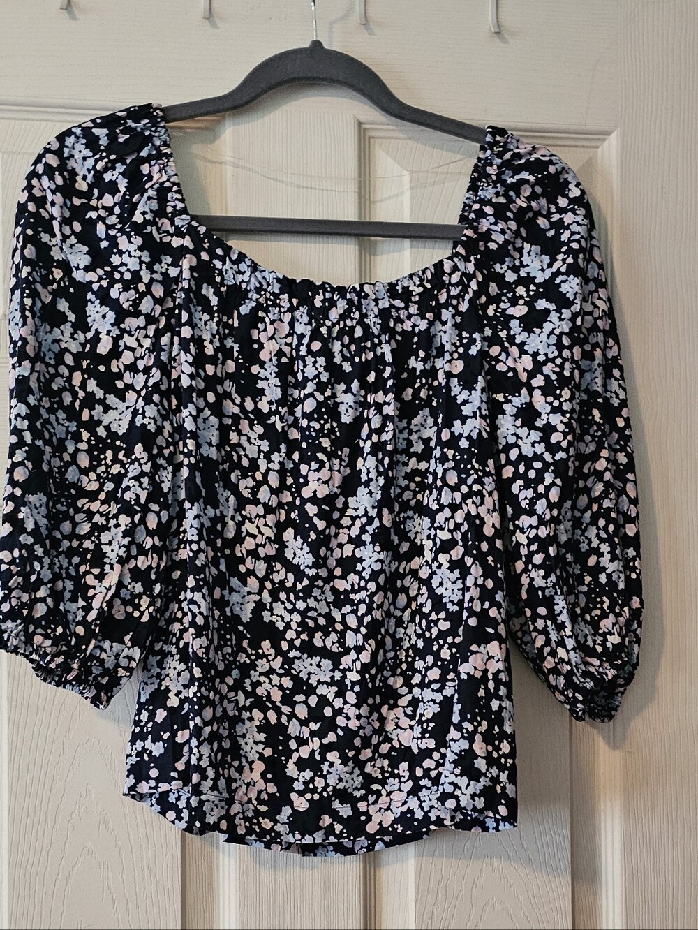 Sanctuary Dark Navy Floral Off-Shoulder Blouse with Pink & Light Blue Accents